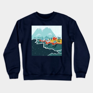 Red house in Norway on the ice Crewneck Sweatshirt